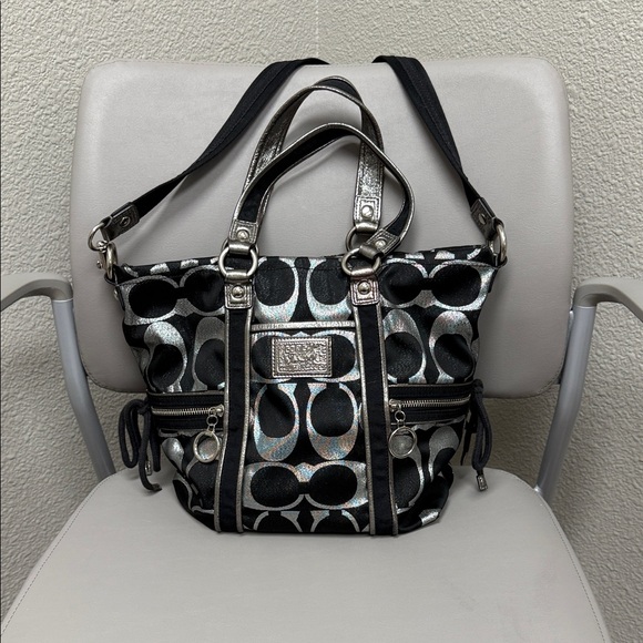 Coach Black and Silver Poppy Shoulder Bag-EUC - Picture 1 of 13